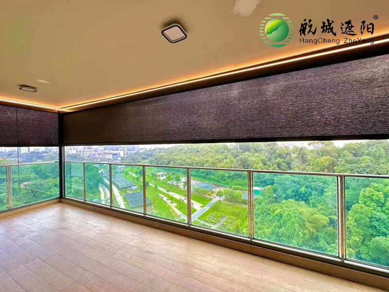 航城遮陽超寬超長帶燈防風卷簾